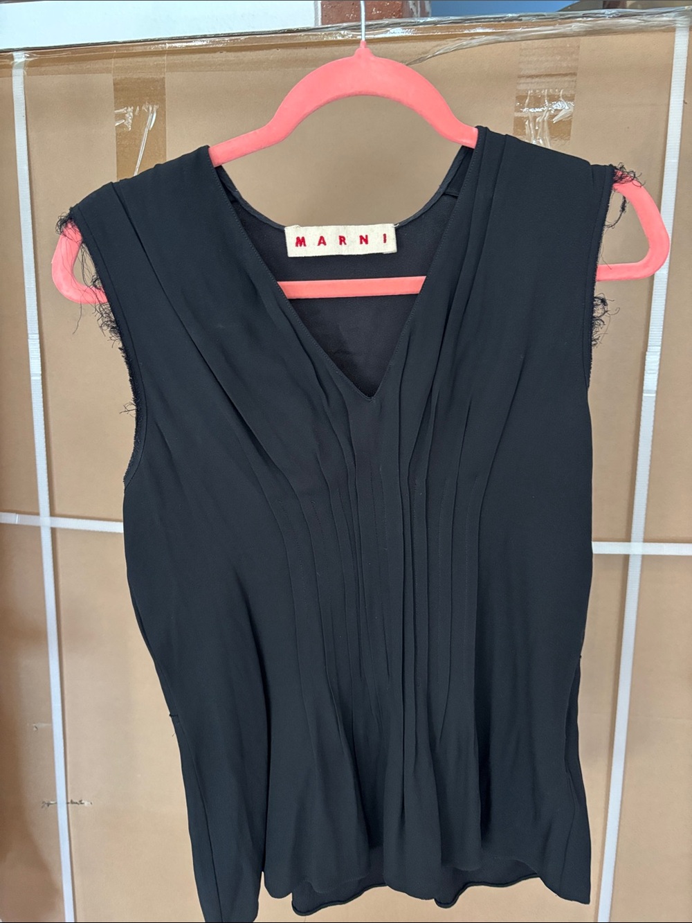 Marni Black Sleeveless Pleated V-Neck Top